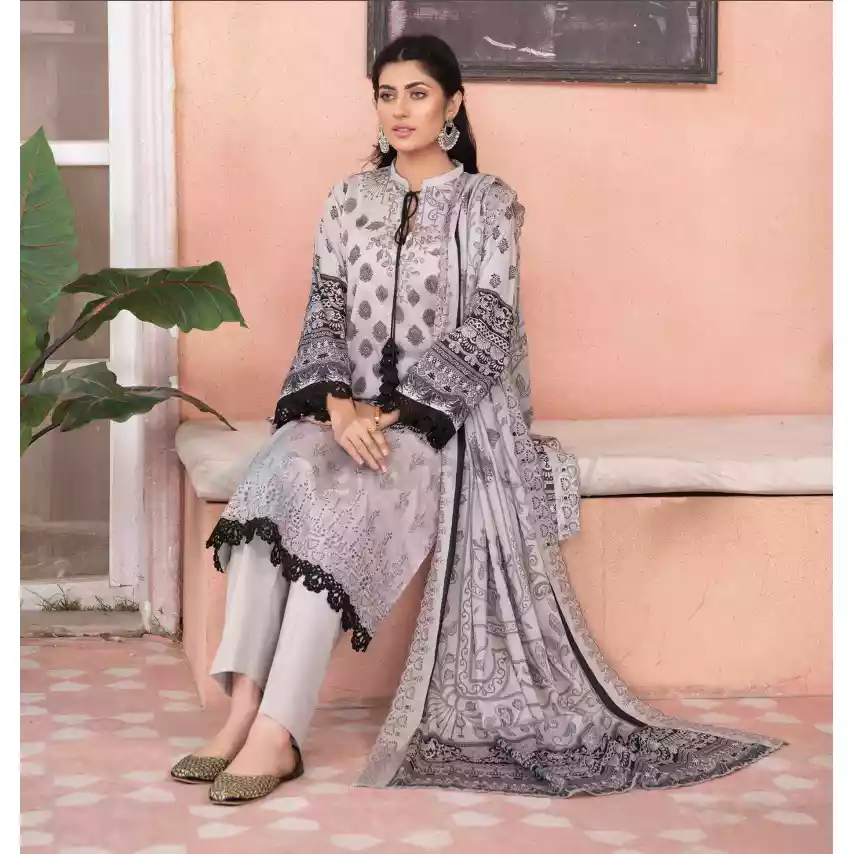 Pakistani Luxury Printed Embroidered Stripe Lawn with Jacquard Voil Dupatta-1037 thumbnail 3