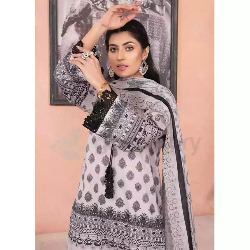 Pakistani Luxury Printed Embroidered Stripe Lawn with Jacquard Voil Dupatta-1037 thumbnail 4