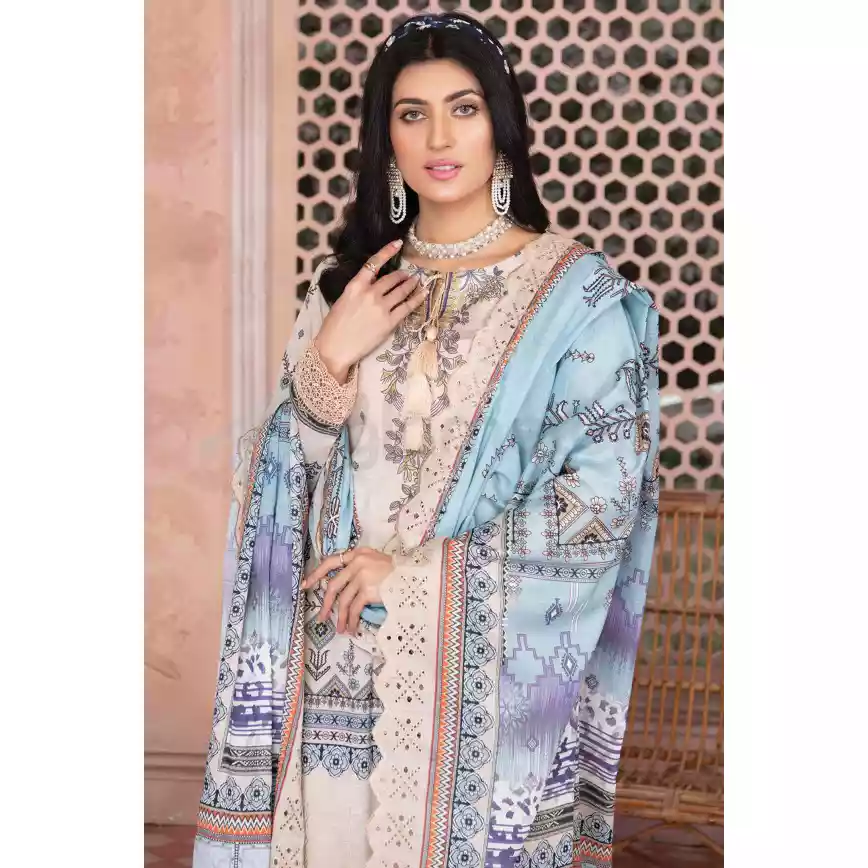 Pakistani Luxury Printed Embroidered Stripe Lawn with Jacquard Voil Dupatta-1038 thumbnail 3