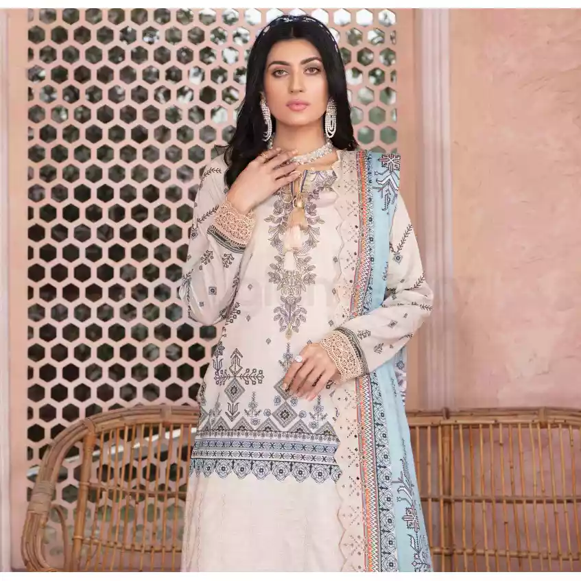 Pakistani Luxury Printed Embroidered Stripe Lawn with Jacquard Voil Dupatta-1038 thumbnail 5
