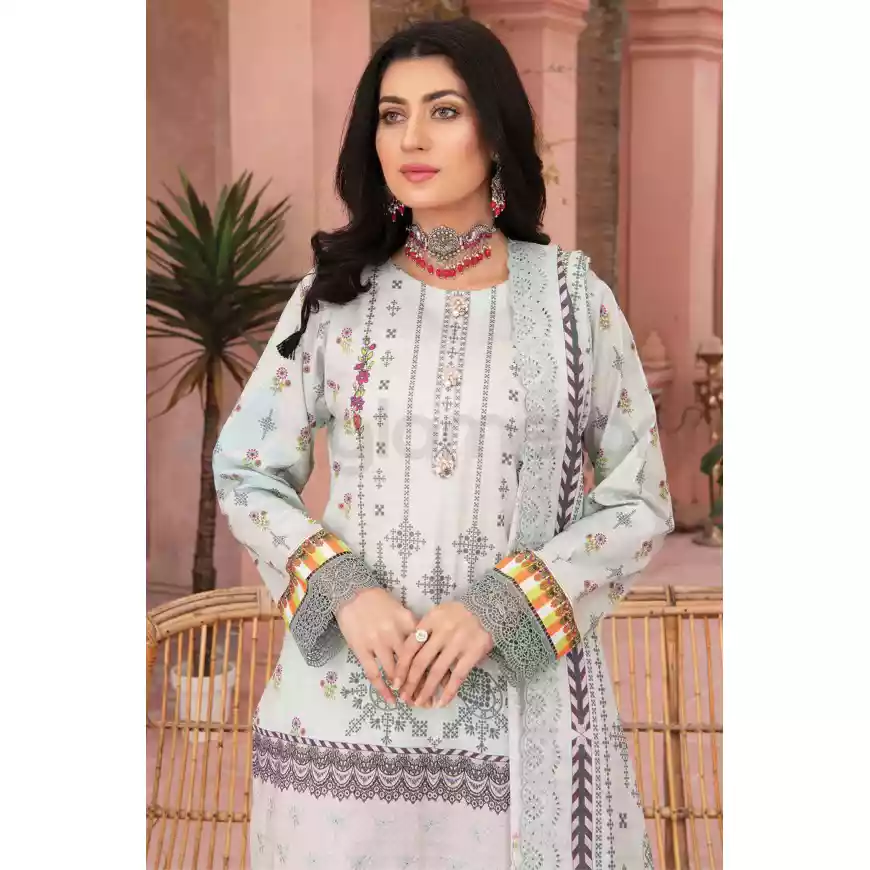 Pakistani Luxury Printed Embroidered Stripe Lawn with Jacquard Voil Dupatta-1040 thumbnail 3