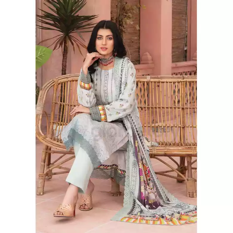 Pakistani Luxury Printed Embroidered Stripe Lawn with Jacquard Voil Dupatta-1040 thumbnail 4