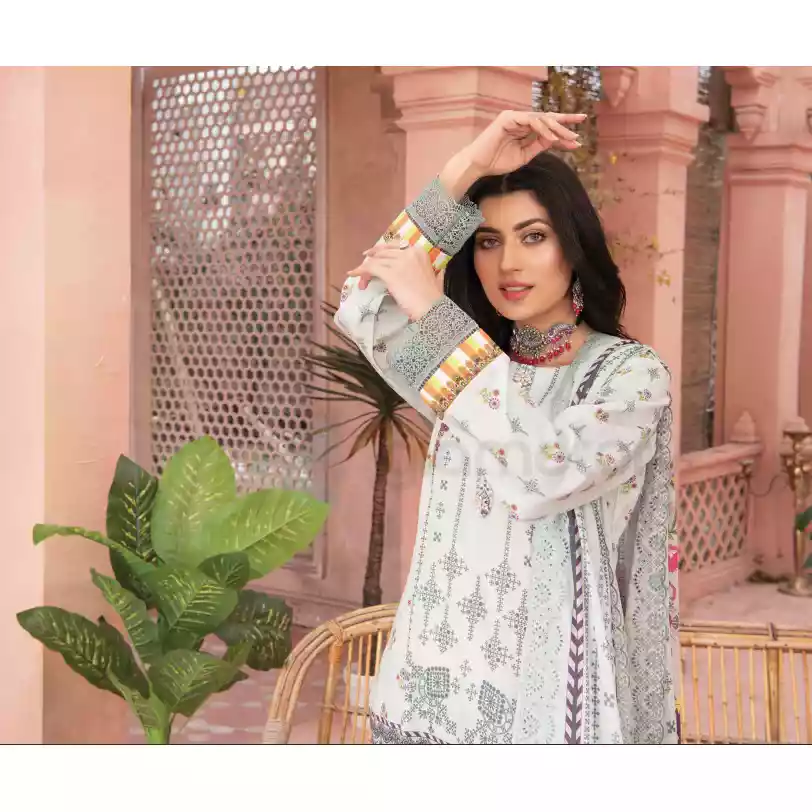 Pakistani Luxury Printed Embroidered Stripe Lawn with Jacquard Voil Dupatta-1040 thumbnail 5