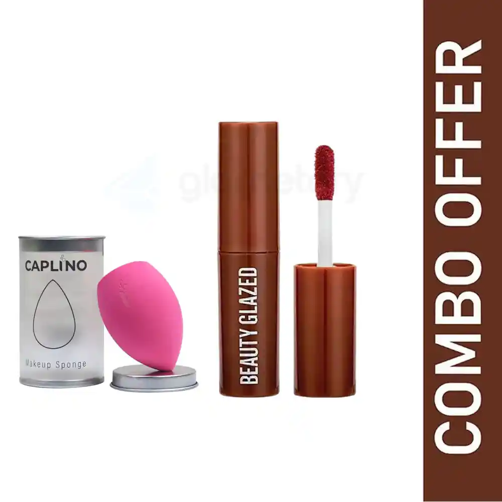 Beauty Glazed Silky Lip Glaze 107 with Caplino Makeup Sponge