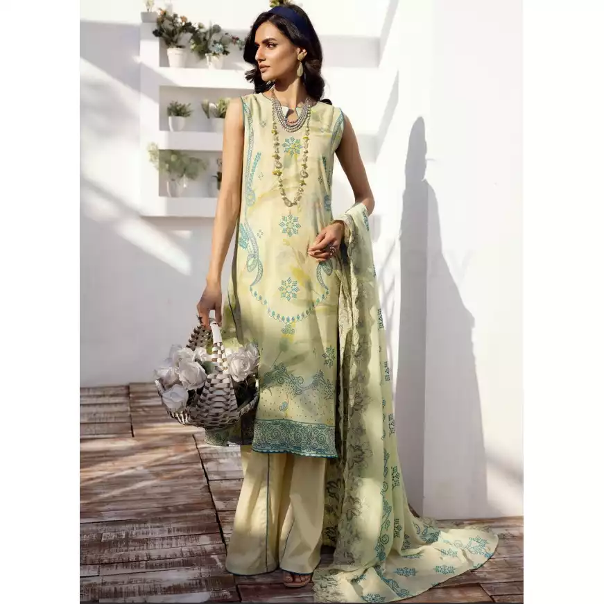 Pakistani Luxury Printed Lawn with Embroidered Chiffon Dupatta-10123 thumbnail 3