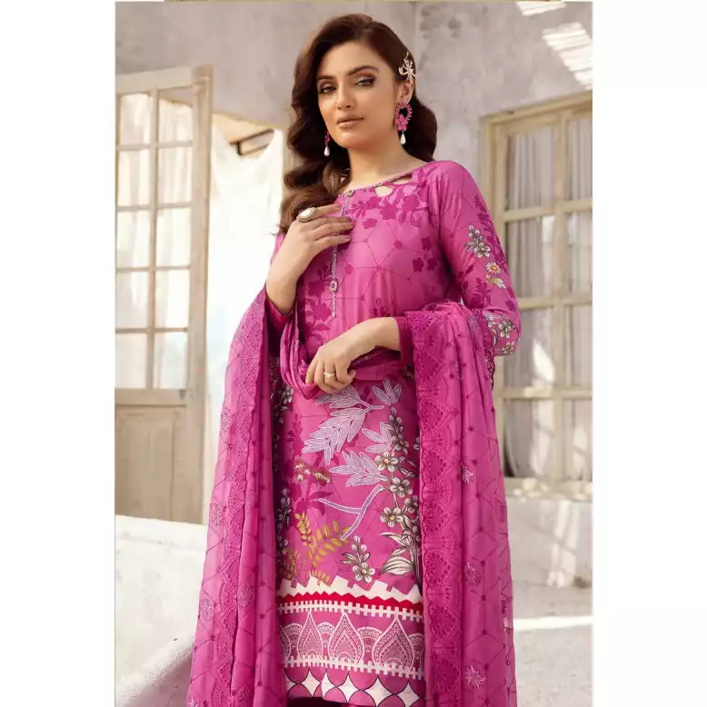 Pakistani Luxury Printed Lawn with Embroidered Chiffon Dupatta-10124 thumbnail 3