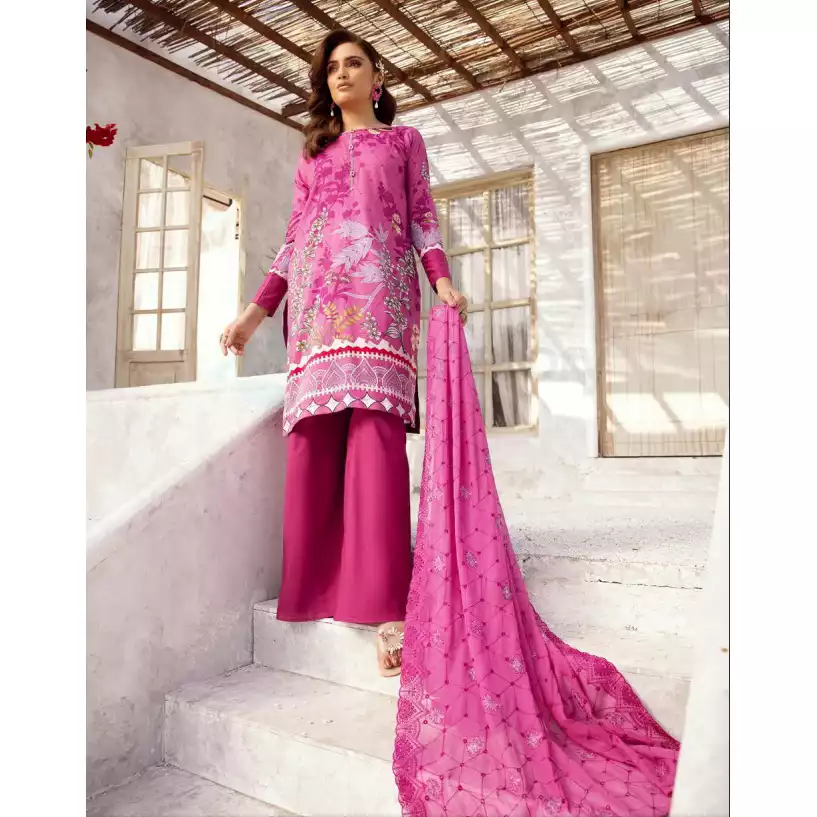 Pakistani Luxury Printed Lawn with Embroidered Chiffon Dupatta-10124 thumbnail 4