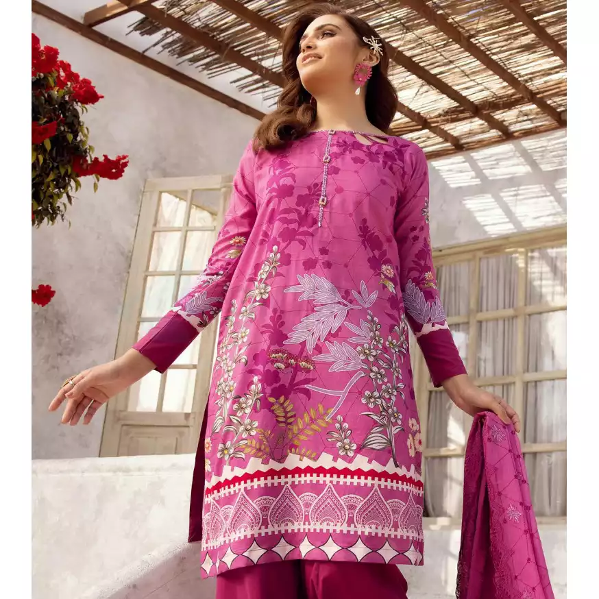 Pakistani Luxury Printed Lawn with Embroidered Chiffon Dupatta-10124 thumbnail 5