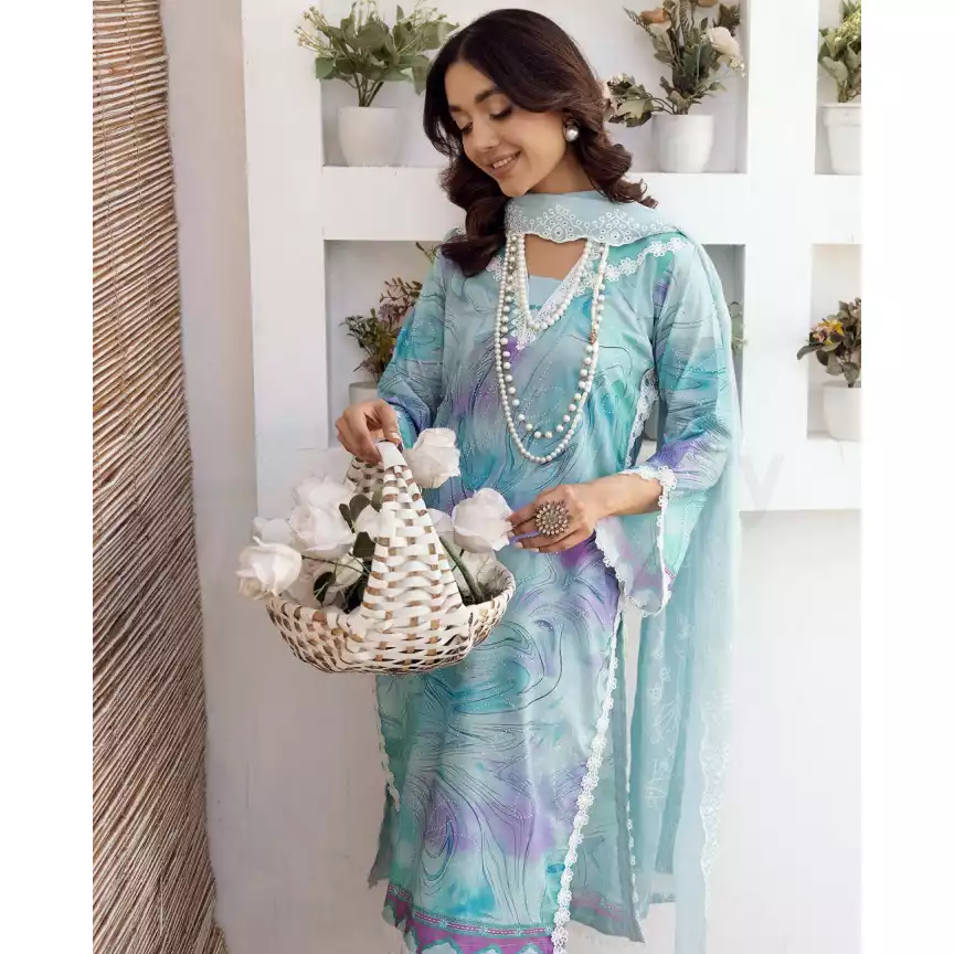 Pakistani Luxury Printed Lawn with Embroidered Chiffon Dupatta-10125 thumbnail 3