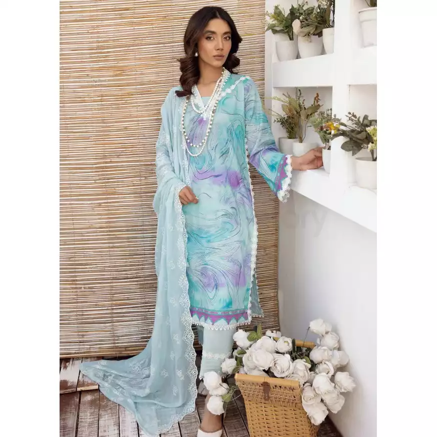 Pakistani Luxury Printed Lawn with Embroidered Chiffon Dupatta-10125 thumbnail 4