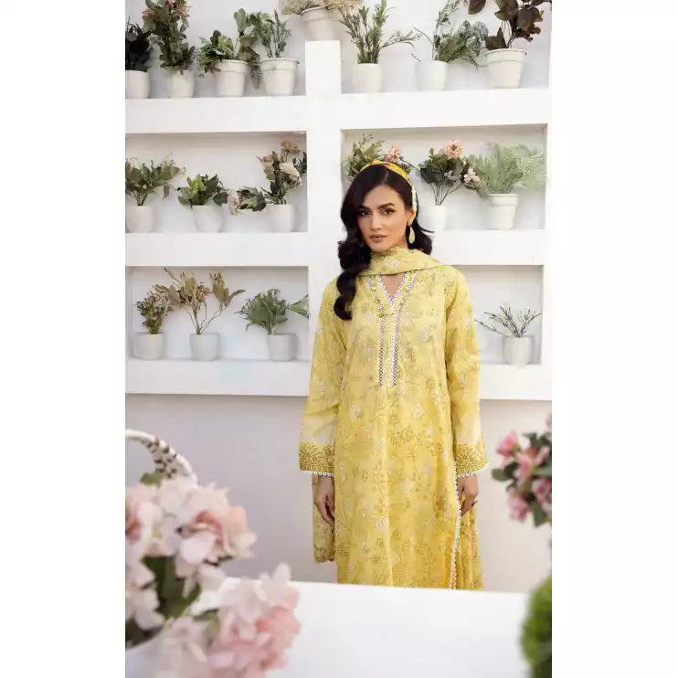 Pakistani Luxury Printed Lawn with Embroidered Chiffon Dupatta-10126 thumbnail 4