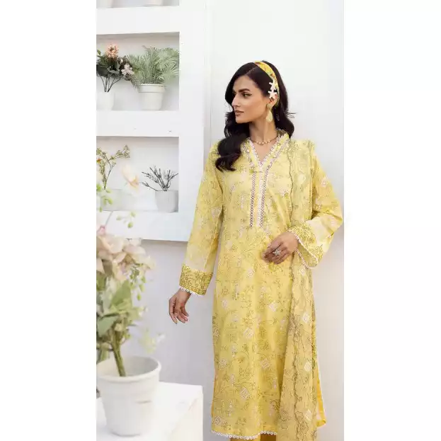 Pakistani Luxury Printed Lawn with Embroidered Chiffon Dupatta-10126 thumbnail 6