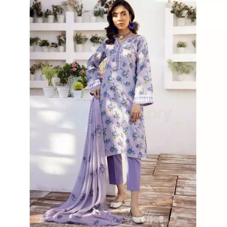 Pakistani Luxury Printed Lawn with Embroidered Chiffon Dupatta-10129 thumbnail 4