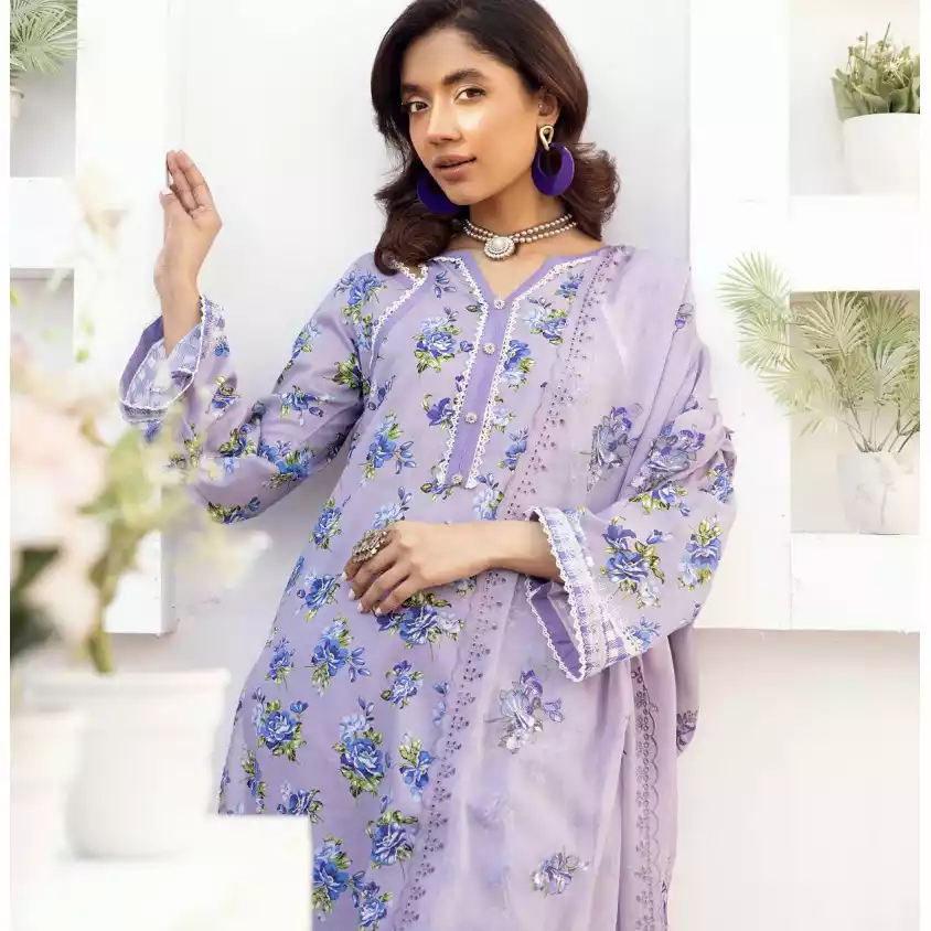 Pakistani Luxury Printed Lawn with Embroidered Chiffon Dupatta-10129 thumbnail 5