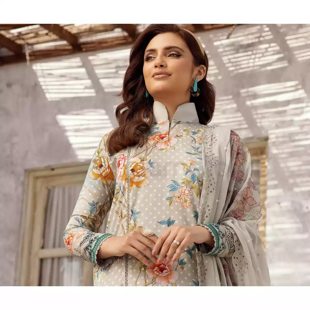 Pakistani Luxury Printed Lawn with Embroidered Chiffon Dupatta-10130 thumbnail 3