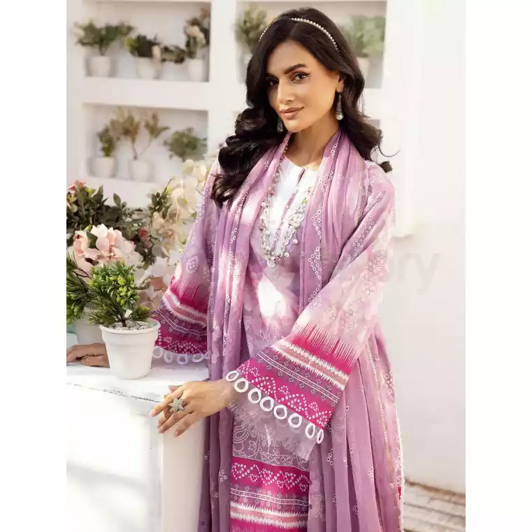 Pakistani Luxury Printed Lawn with Embroidered Chiffon Dupatta-10131 thumbnail 4
