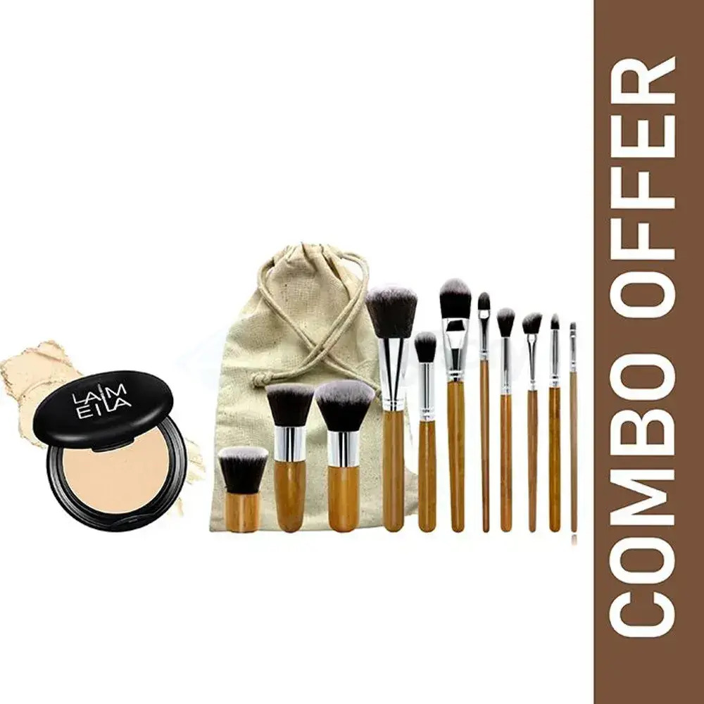 Lameila Compact Powder 03 and Bamboo Brush 11Pcs Combo