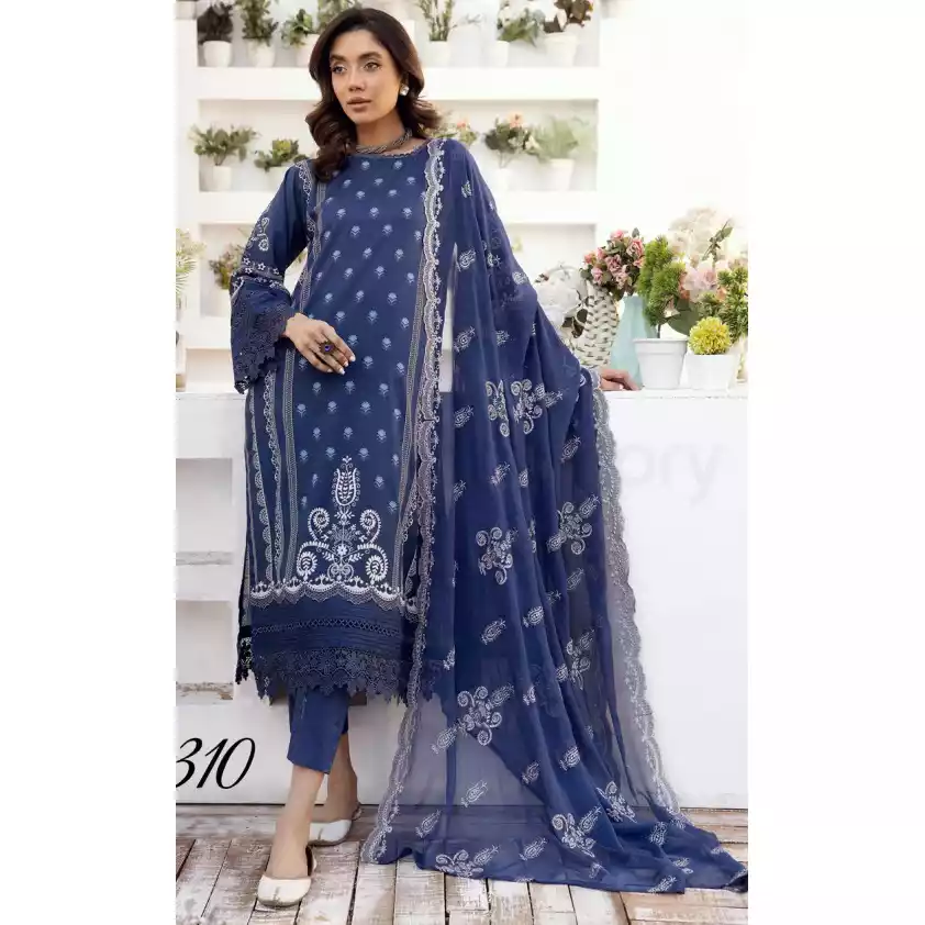 Pakistani Luxury Printed Lawn with Embroidered Chiffon Dupatta-10132 thumbnail 3