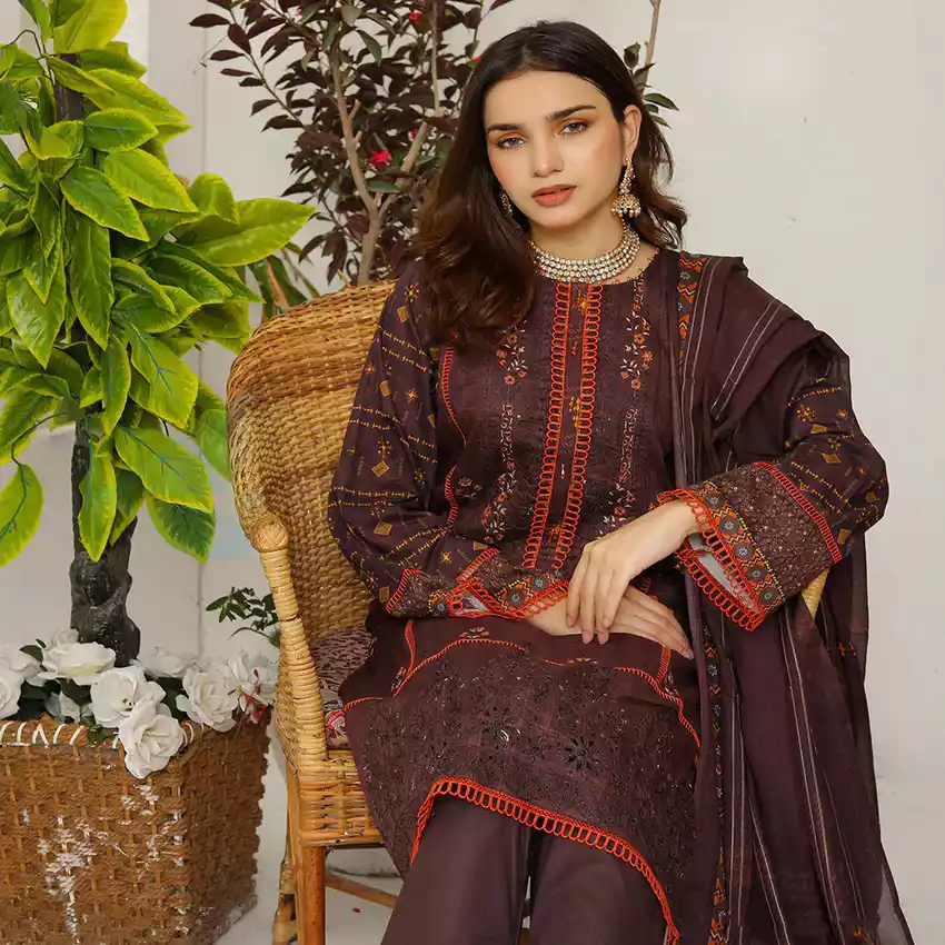 Bin Hameed Digital Printed Embroidered Cut-Work Chicken Kari Bakht Lawn with Voil Dupatta SF-8044 thumbnail 3