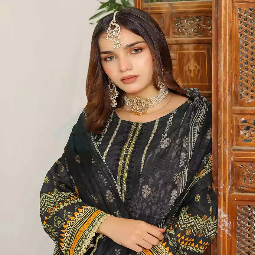 Bin Hameed Digital Printed Embroidered Cut-Work Chicken Kari Bakht Lawn with Voil Dupatta DA-7039 thumbnail 3