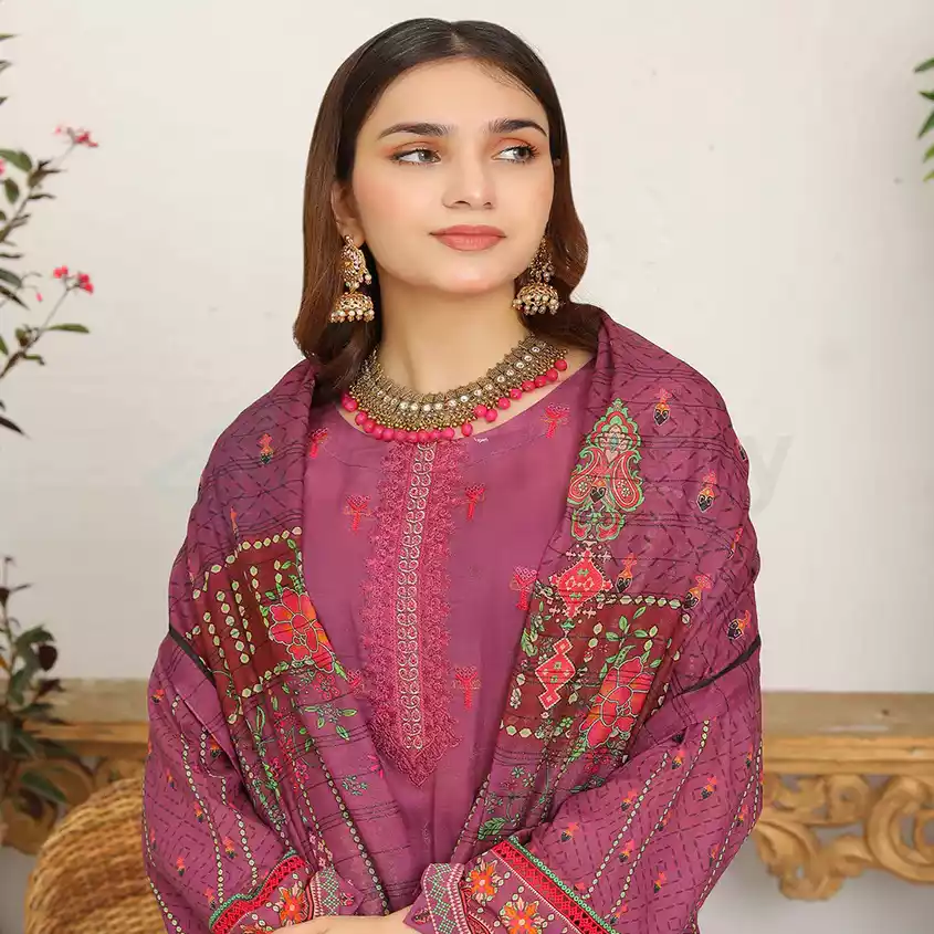 Bin Hameed Digital Printed Embroidered Cut-Work Chicken Kari Bakht Lawn with Voil Dupatta DA-7040 thumbnail 3