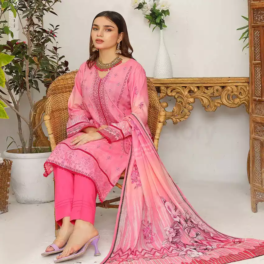 Bin Hameed Digital Printed Embroidered Cut-Work Chicken Kari Bakht Lawn with Voil Dupatta SF-8043 thumbnail 3