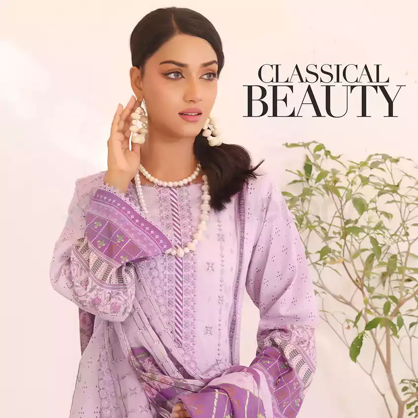 Bin Hameed Digital Printed Embroidered Cut-Work Chicken Kari Bakht Lawn with Voil Dupatta thumbnail 3