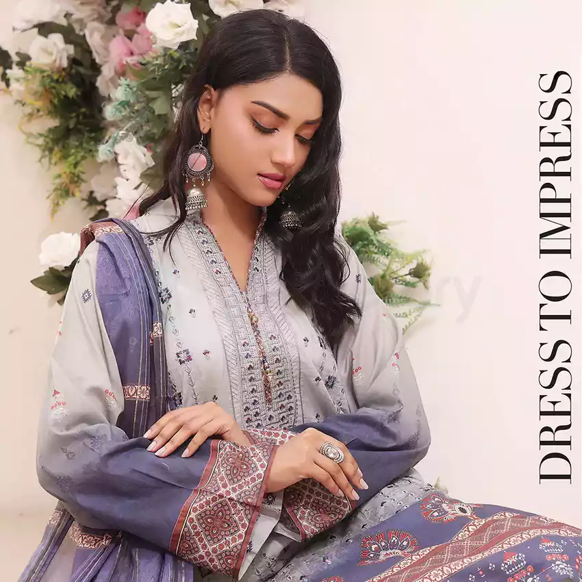 Bin Hameed Digital Printed Embroidered Cut-Work Chicken Kari Bakht Lawn with Voil Dupatta thumbnail 3