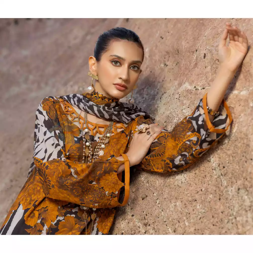 CHARIZMA Luxury Printed Lawn with Embroidered Cut-Work Chiffon Dupatta-10141 thumbnail 3