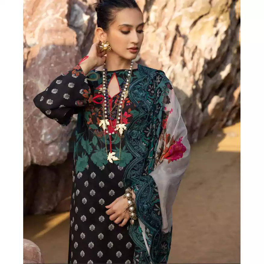 CHARIZMA Luxury Printed Lawn with Embroidered Cut-Work Chiffon Dupatta-10139 thumbnail 3