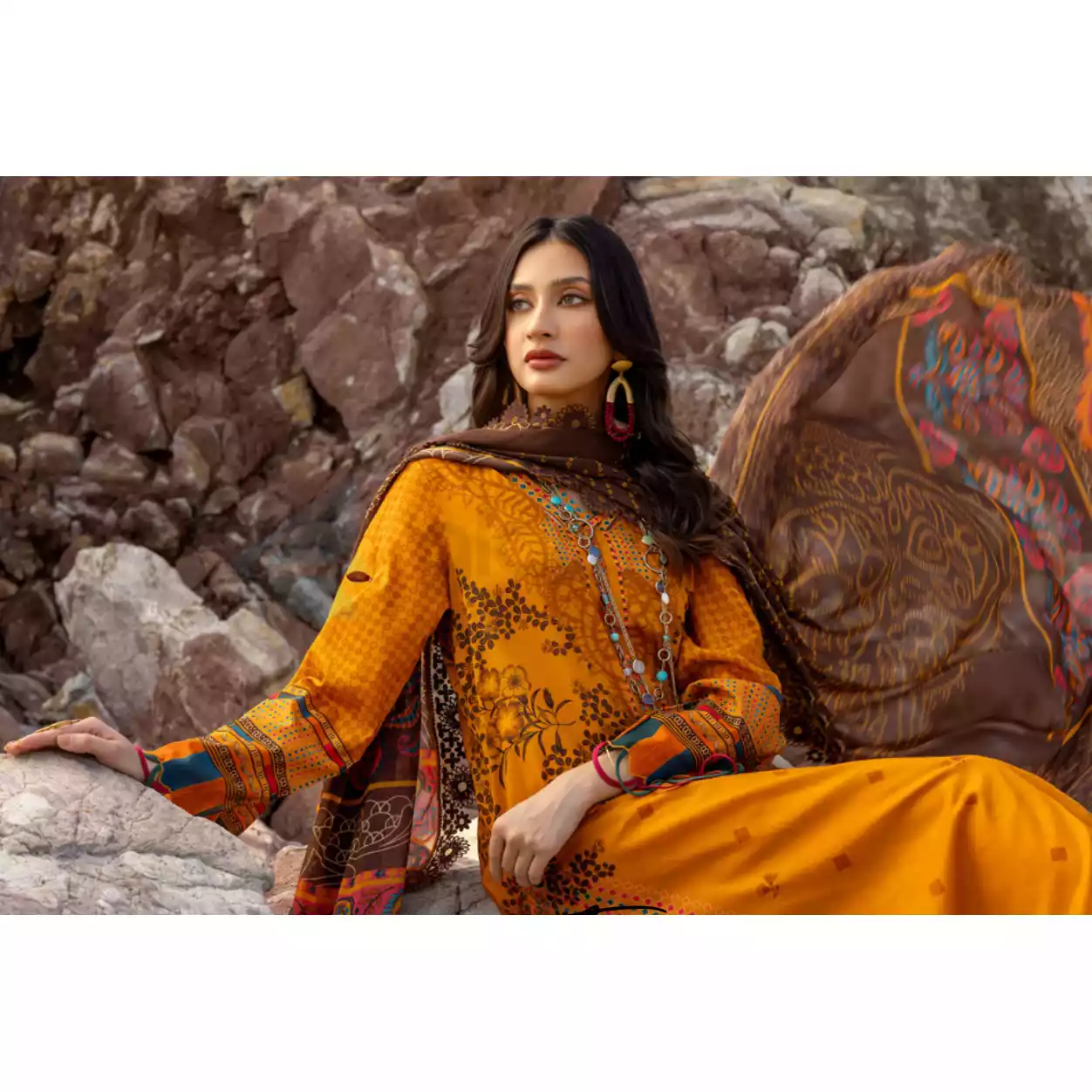 CHARIZMA Luxury Printed Lawn with Embroidered Cut-Work Chiffon Dupatta-10144 thumbnail 3