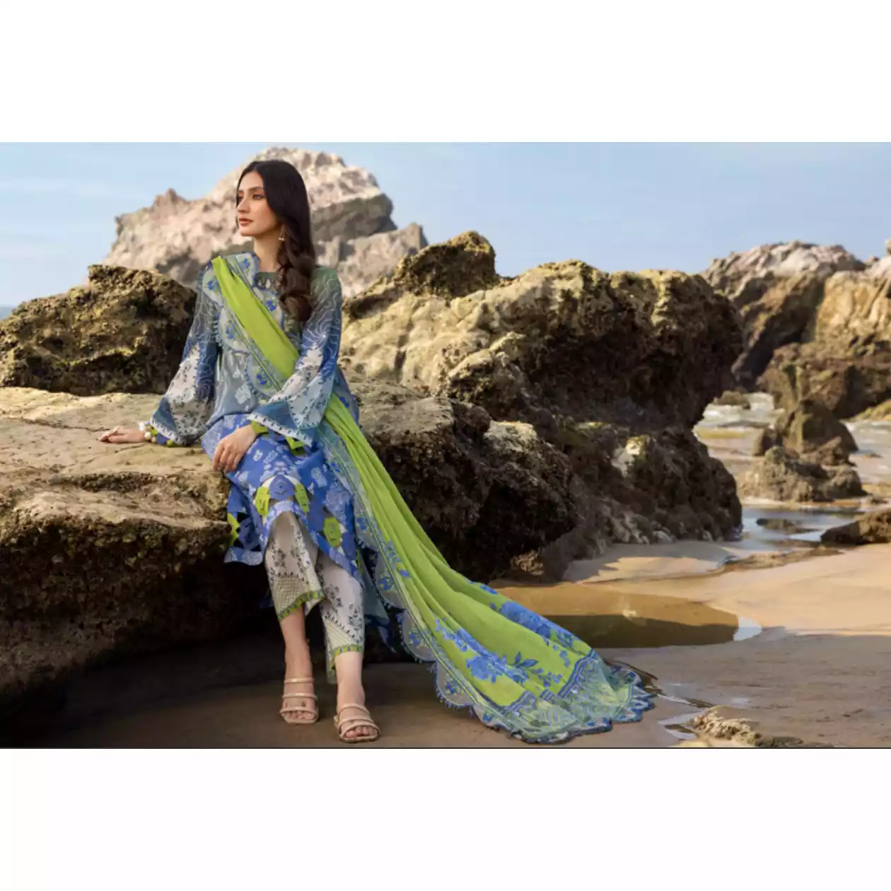 CHARIZMA Luxury Printed Lawn with Embroidered Cut-Work Chiffon Dupatta-10145 thumbnail 3