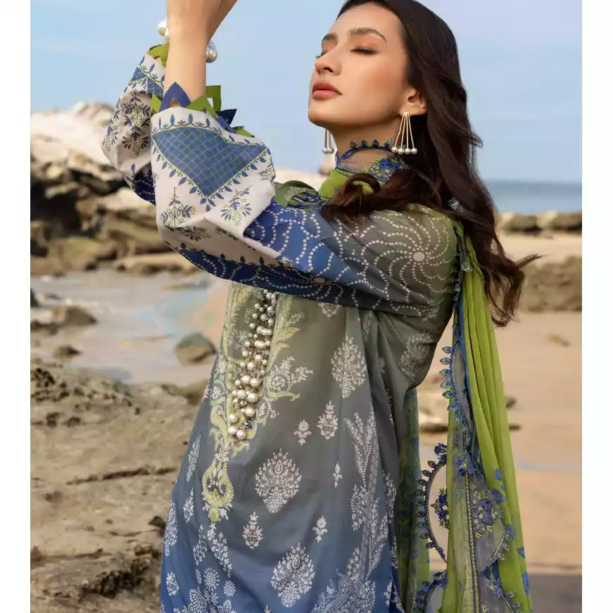 CHARIZMA Luxury Printed Lawn with Embroidered Cut-Work Chiffon Dupatta-10145 thumbnail 4