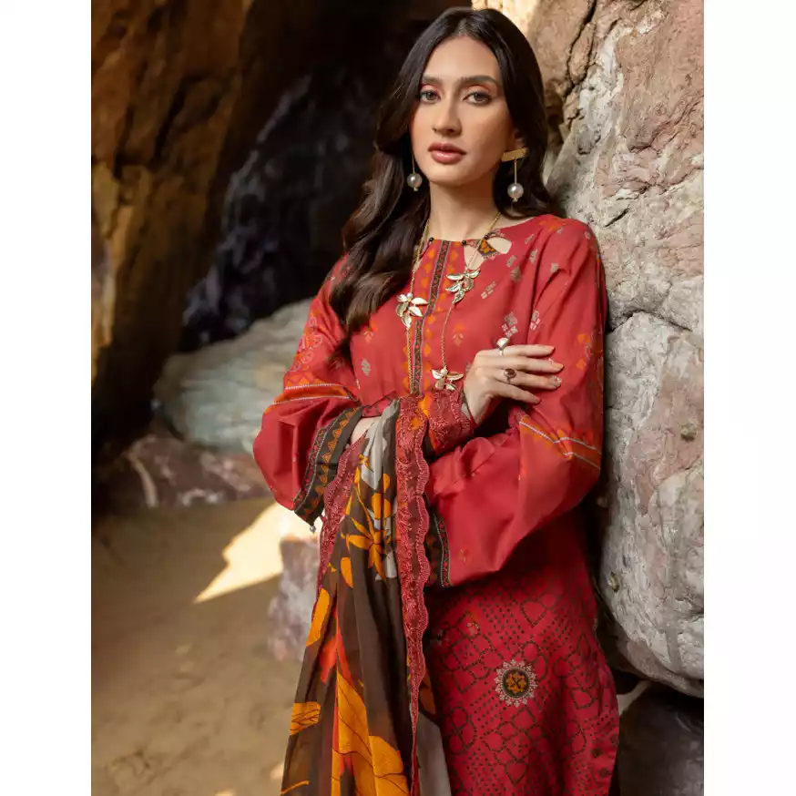 CHARIZMA Luxury Printed Lawn with Embroidered Cut-Work Chiffon Dupatta-10146 thumbnail 3