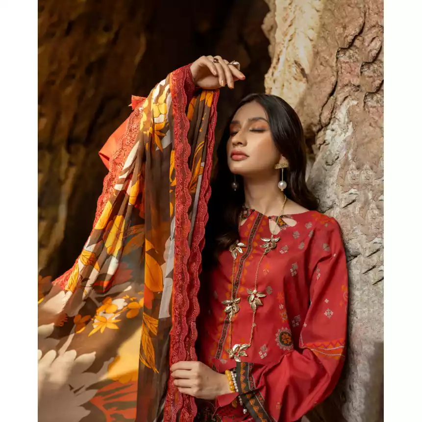 CHARIZMA Luxury Printed Lawn with Embroidered Cut-Work Chiffon Dupatta-10146 thumbnail 4