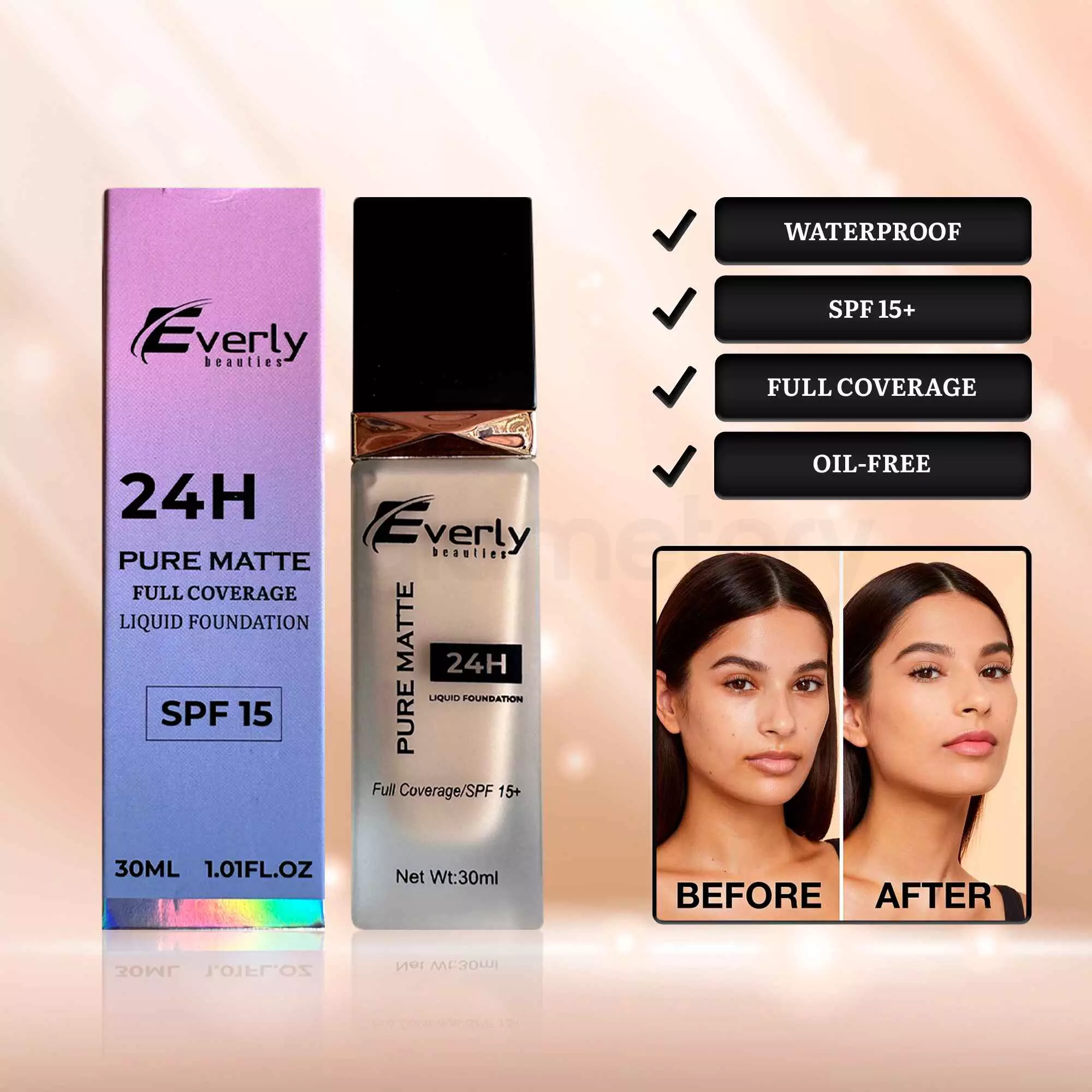 Everly Beauties Perfect Skin Glow Foundation SPF-15 Warm Nude