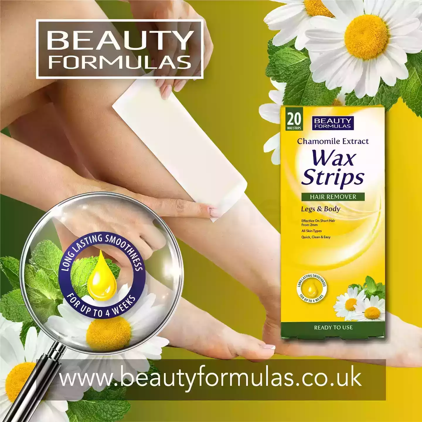 Beauty Formulas Chamomile Extract Wax Strips Hair Remover-20 Wax Strips thumbnail 4