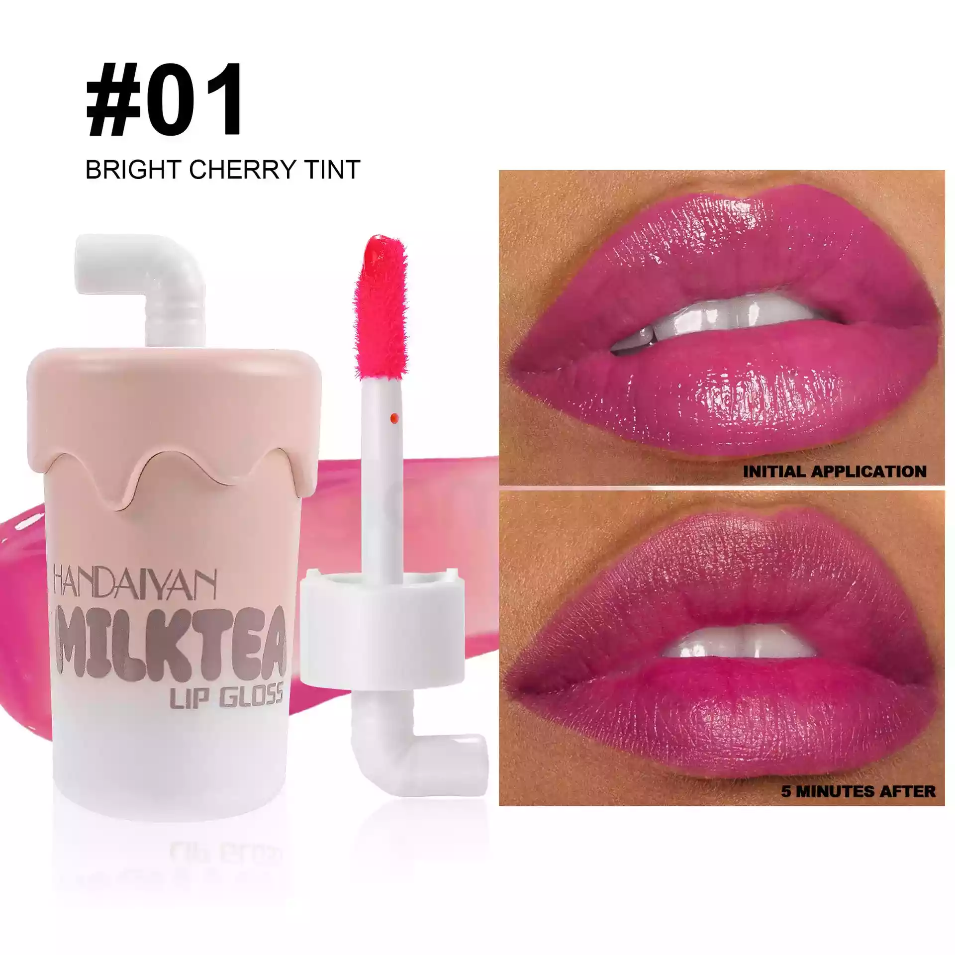 Handaiyan Milk Tea Water Gel Lip Gloss Bright Cherry