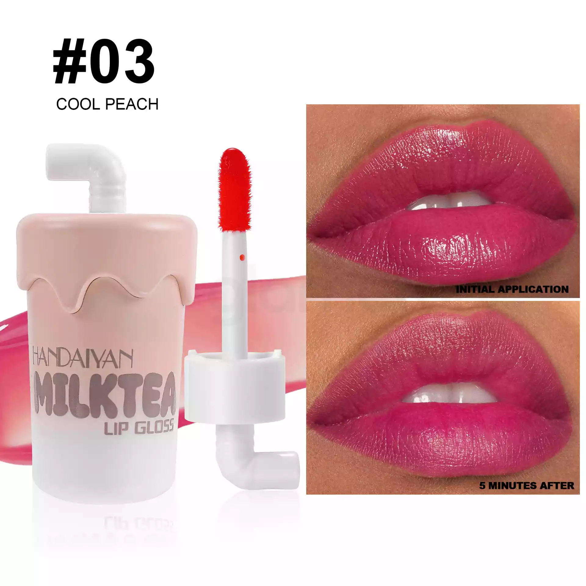 Handaiyan Milk Tea Water Gel Lip Gloss Cool Peach