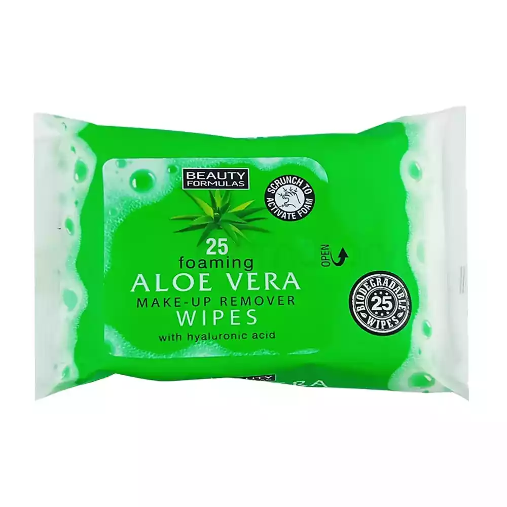 Beauty Formulas 25 Foaming Aloe Vera Makeup Remover Wipes