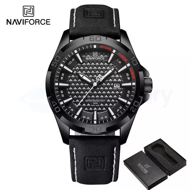 Naviforce Men's Watch with Date & Belt Strap 8023 L-Black White