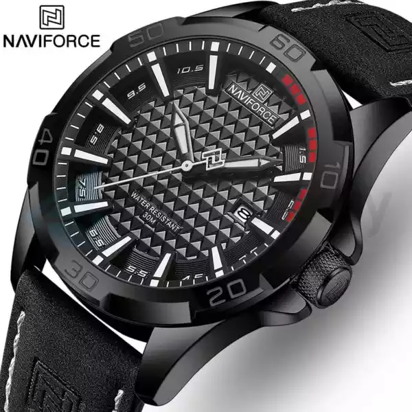 Naviforce Men's Watch with Date & Belt Strap 8023 L-Black White