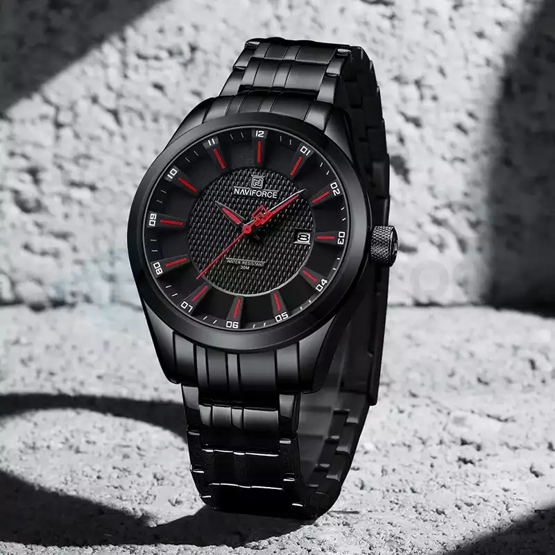Naviforce Men's Watch with Date & Chain Strap 8032 CH-Black Red