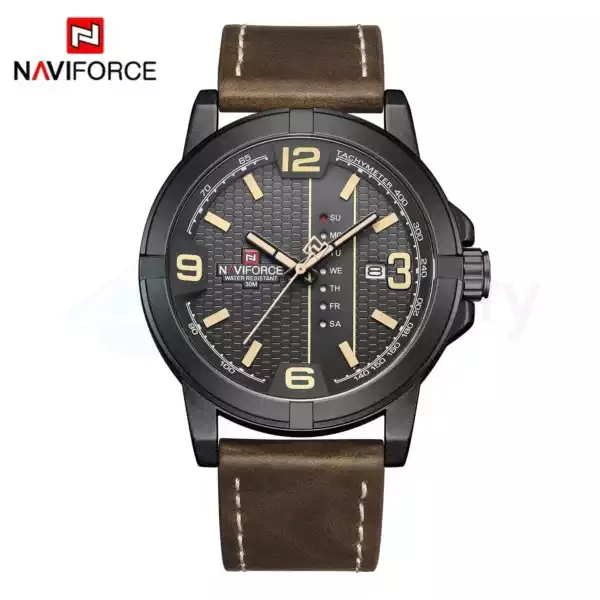 Naviforce Men's Analog Watch with Belt Strap 9177 L-Black Brown