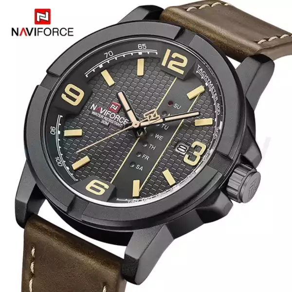 Naviforce Men's Analog Watch with Belt Strap 9177 L-Black Brown