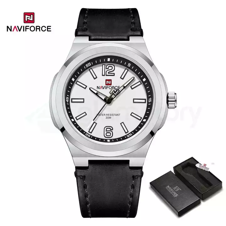 Naviforce Men's Watch with Belt Strap 9233-Black White