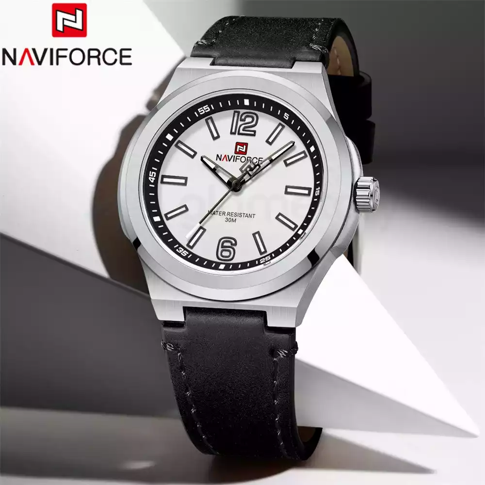 Naviforce Men's Watch with Belt Strap 9233-Black White