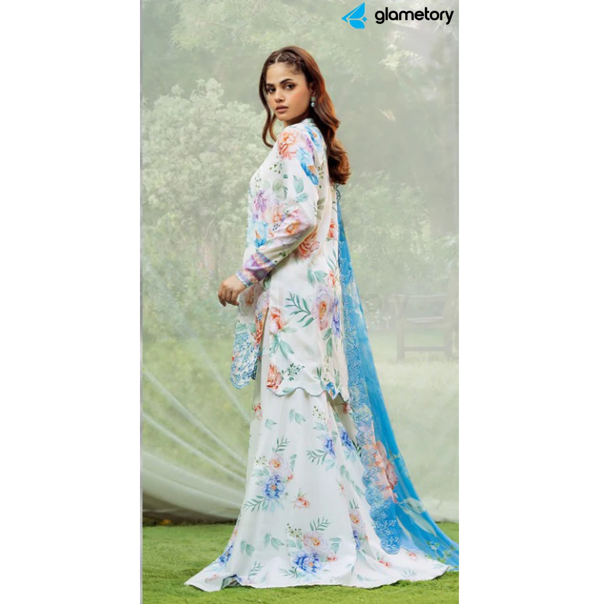 Pakistani Luxury Digital Printed Lawn with Chiffon Dupatta-25022618