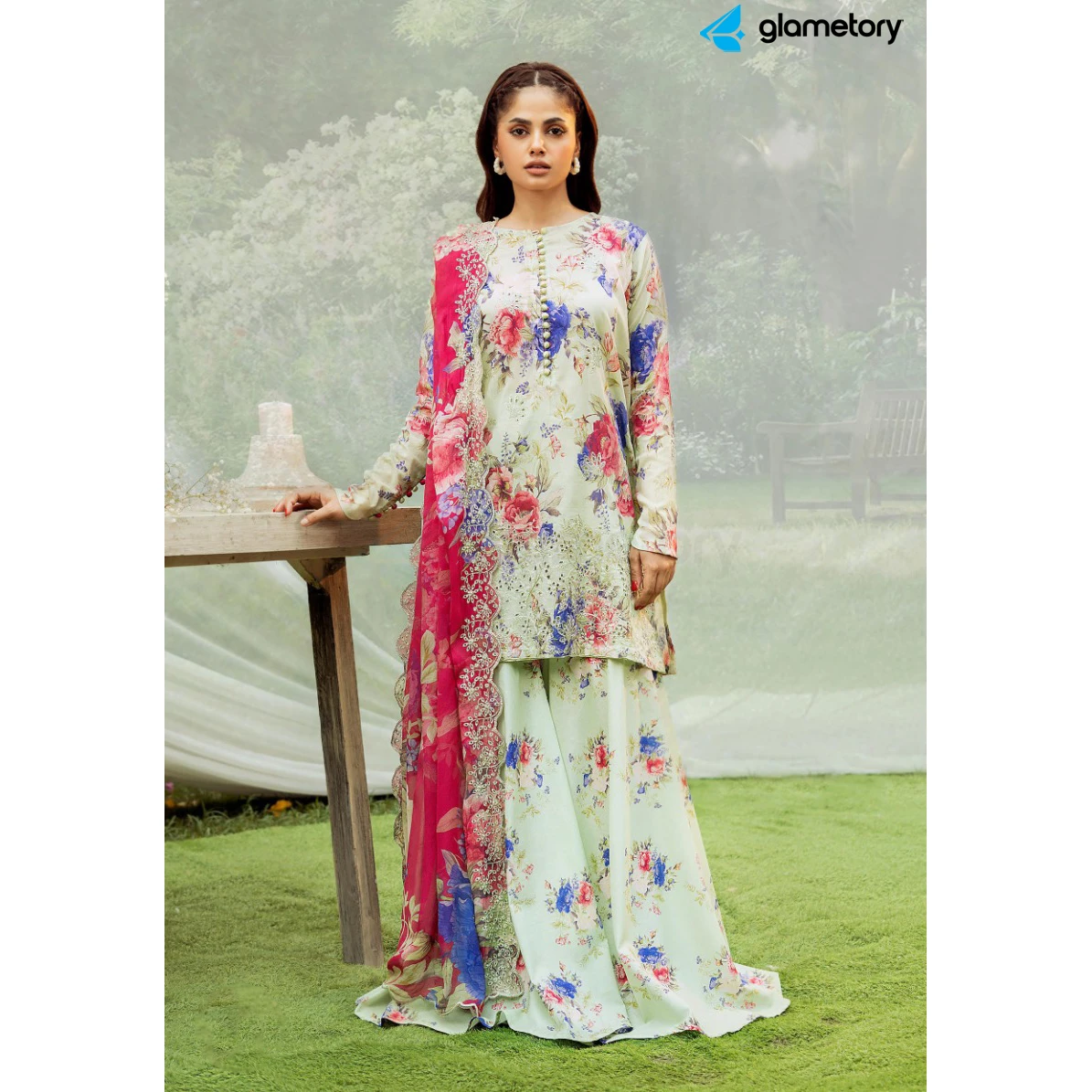 Pakistani Luxury Digital Printed Lawn with Chiffon Dupatta-25022621