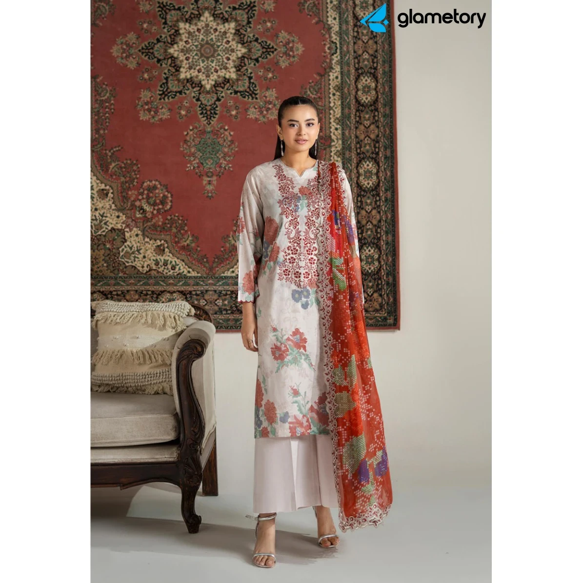 Pakistani Luxury Digital Printed Lawn with Chiffon Dupatta-25022644